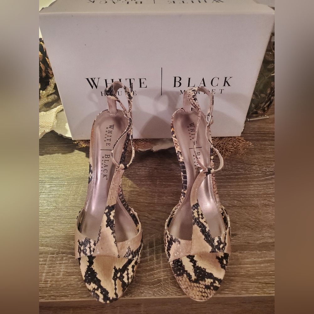 White House Black Market High Heel 👠 Shoes Snake 🐍 Skin Open Toe Pumps - Picture 2 of 7